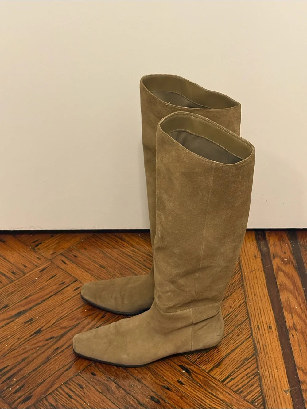 Mango Tall Suede Knee High Boots in sand
